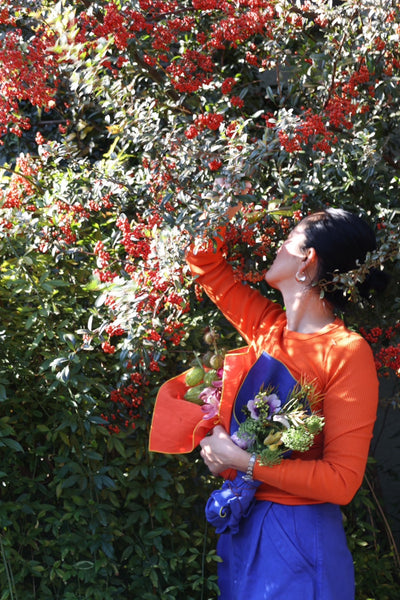 caption:autumn orange & delphinium blue